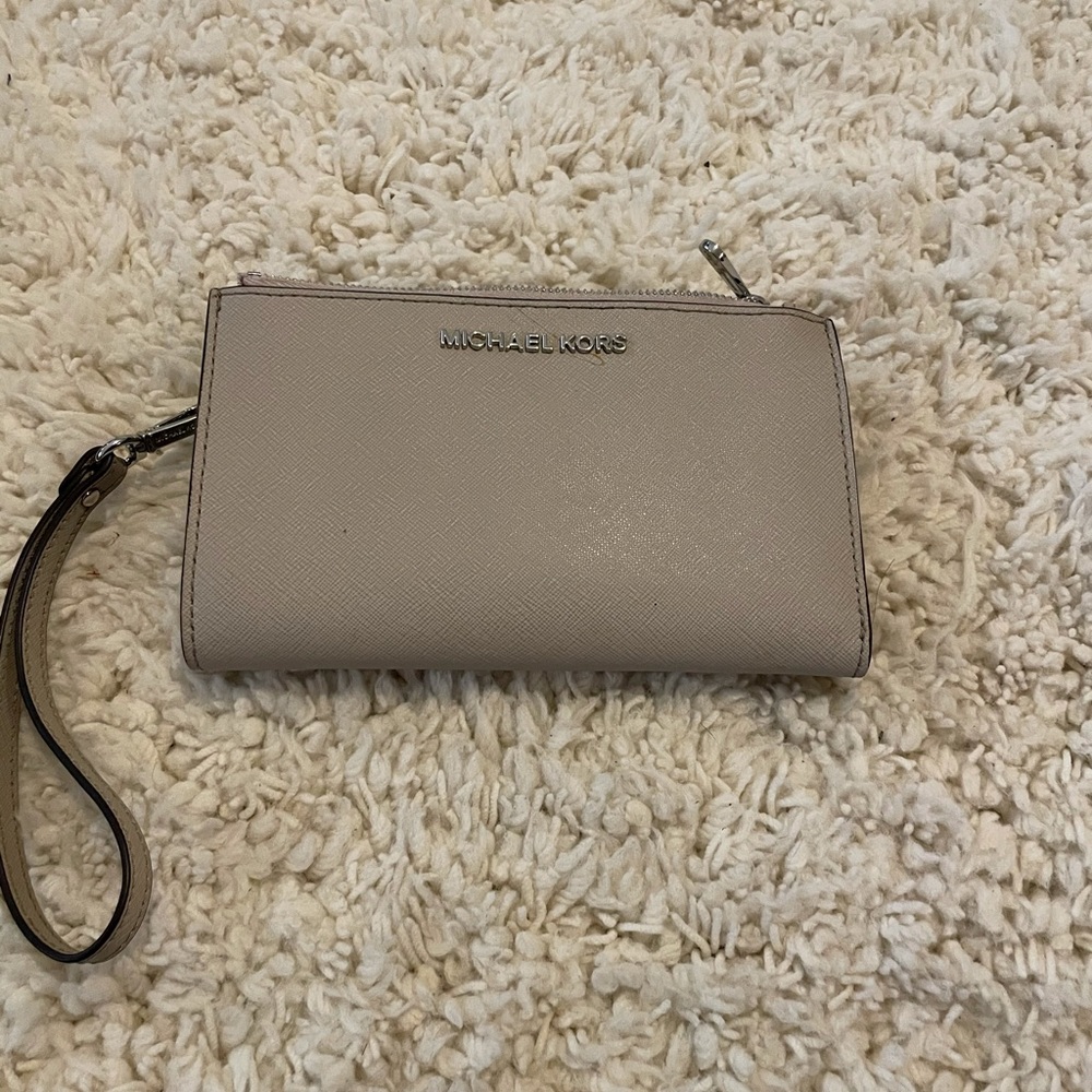 Michael Kors Beige Saffiano Leather Wristlet Clutch